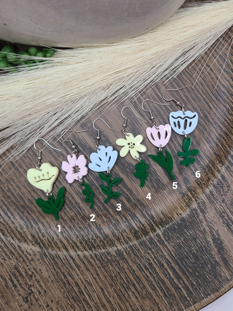 ACRYLIC FLOWER SPRING Earrings Whimsical Flower Earrings Mothers Day Gift For Mom Colorful Laser Cut Floral Earrings Handmade Jewelry image 2