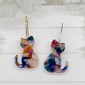 RAINBOW CAT ACRYLIC Earrings Gift For Mom Minimalist Cat Earrings Easter Gift Cute Spring Daisy Earrings Cat Mom Gift Cat Jewelry Gold Kidney Only