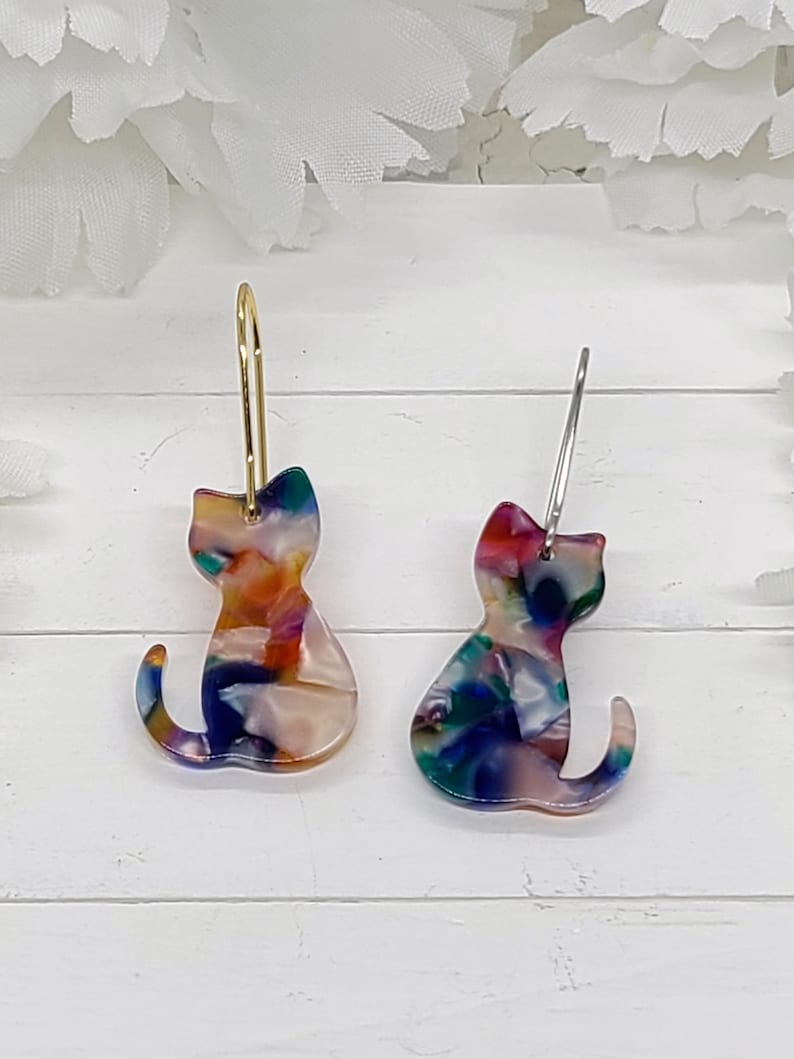 RAINBOW CAT ACRYLIC Earrings Gift For Mom Minimalist Cat Earrings Easter Gift Cute Spring Daisy Earrings Cat Mom Gift Cat Jewelry Gold Kidney Only