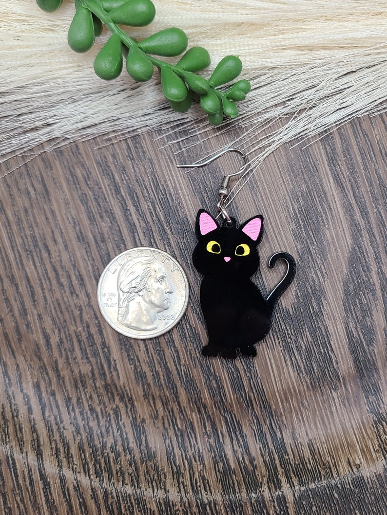 BLACK CAT ACRYLIC Earrings Cat Mom Cat Jewelry Handmade Laser Cut Cat Earrings Cat Themed Cat Lover Birthday Gifts Cute Cool Earrings image 9