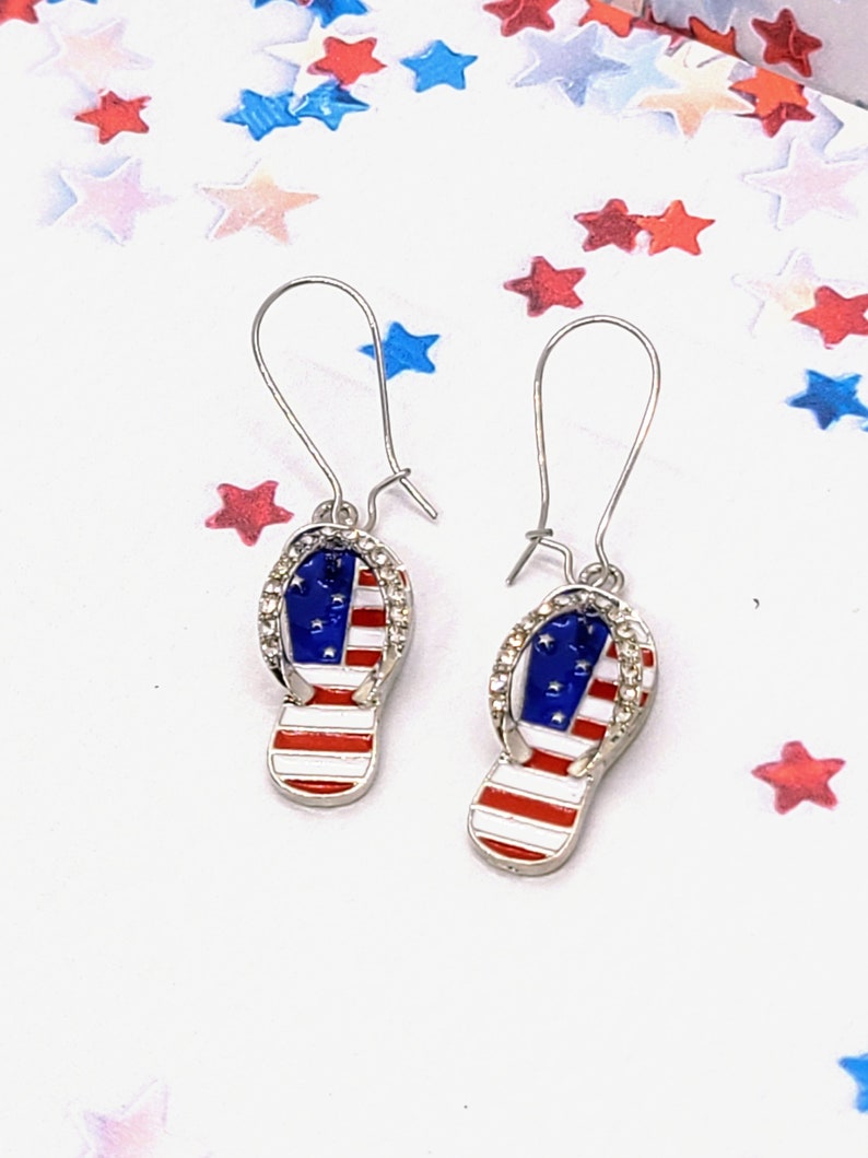 FLIP FLOPS PATRIOTIC Earrings 4th of July Novelty Earrings Cute Beach Summer Earrings Fun American Flag Earrings Gift For Girlfriend image 7