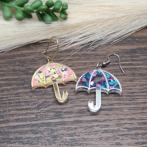RAINY DAY CONFETTI Umbrella Earrings Cute Weather Earrings Whimsical Colorful Acrylic Earrings Mothers Day or Birthday Gifts image 2