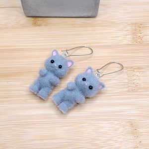 GREY CAT KAWAII Earrings Gifts Under 20 For Cat Lover Whimsical Flocked Mismatched Earrings Cat Mom Cat Jewelry Funky Cute Cat Earring image 8