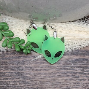 GLOW IN THE Dark Alien Cat Earrings Weird Acrylic Laser Cut Earrings Funky Ufo Space Earrings Quirky Halloween Earrings Cat Jewelry image 5