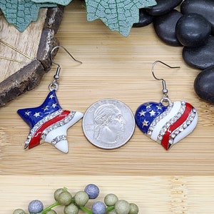 RED WHITE AND Blue Patriotic Earrings Heart or Star American Flag Earrings Colorful Memorial Day Earrings 4th Of July Fun Earrings image 10