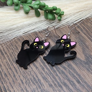 BLACK CAT ACRYLIC Earrings Cat Mom Cat Jewelry Handmade Laser Cut Cat Earrings Cat Themed Cat Lover Birthday Gifts Cute Cool Earrings image 7