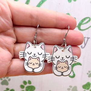 CAT MOM ACRYLIC Earrings Cat Lover Gift For Mom Cute Whimsical Cat Earrings Mothers Day Cat Themed Gifts Cat Jewelry Cool Earrings image 5