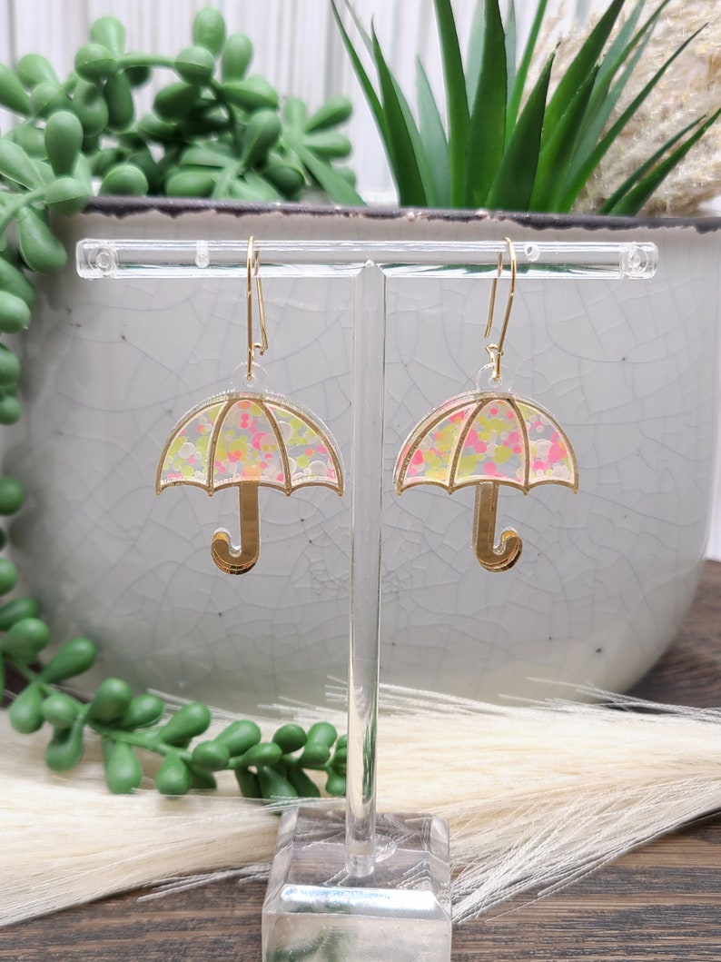 RAINY DAY CONFETTI Umbrella Earrings Cute Weather Earrings Whimsical Colorful Acrylic Earrings Mothers Day or Birthday Gifts image 5