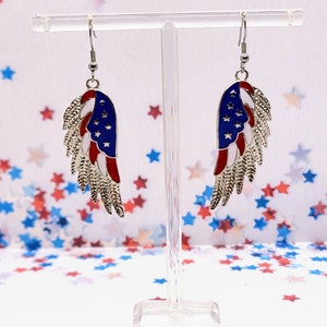 AMERICAN FLAG WING Earrings Patriotic 4th of July Earrings Red White and Blue Colorful Earrings Cute Novelty Earrings for Memorial Day image 6