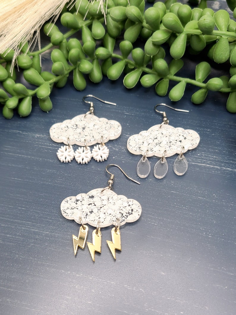 RAINY DAY CLOUD Earrings Acrylic Mismatched Weather Earrings Cool Spring or Summer Earrings Birthday Gifts For Mom Funky Earrings image 4