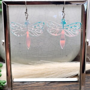 LASER CUT DRAGONFLY Earrings Iridescent Whimsical Earrings for Birthday Gifts Cool Acrylic Bug Earrings Funky Colorful Earrings image 7