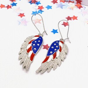 AMERICAN FLAG WING Earrings Patriotic 4th of July Earrings Red White and Blue Colorful Earrings Cute Novelty Earrings for Memorial Day Kidney