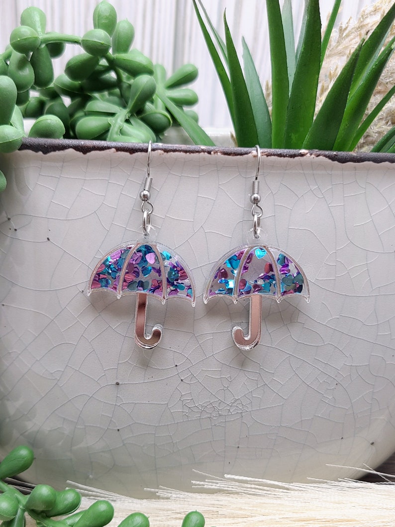 RAINY DAY CONFETTI Umbrella Earrings Cute Weather Earrings Whimsical Colorful Acrylic Earrings Mothers Day or Birthday Gifts image 6