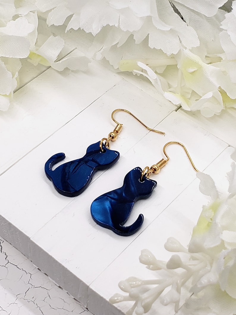 BLUE CAT ACRYLIC Earrings for Cat Mom Daisy Earrings Cat Jewelry Whimsical Aesthetic Earrings Gifts For Cat Lover Spring Earrings image 3