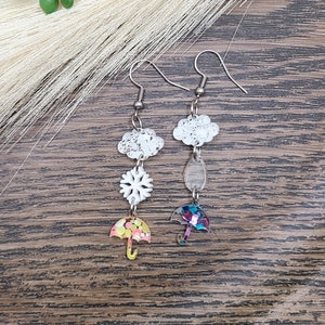 RAIN DROP CLOUD Earrings Whimsical Stacked Umbrella Earrings Colorful Dainty Spring Earrings Mismatched Weather Earrings Birthday Gifts image 6