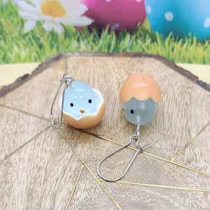 EASTER EGG CHICKEN Earrings Whimsical Easter Earrings for Easter Gifts Mismatched Bird Egg Earrings Cute Novelty Spring Earrings image 8