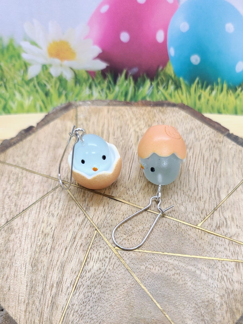 EASTER EGG CHICKEN Earrings Whimsical Easter Earrings for Easter Gifts Mismatched Bird Egg Earrings Cute Novelty Spring Earrings image 8