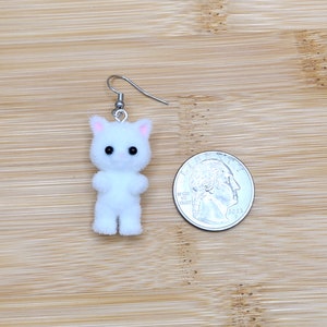 GREY CAT KAWAII Earrings Gifts Under 20 For Cat Lover Whimsical Flocked Mismatched Earrings Cat Mom Cat Jewelry Funky Cute Cat Earring image 10