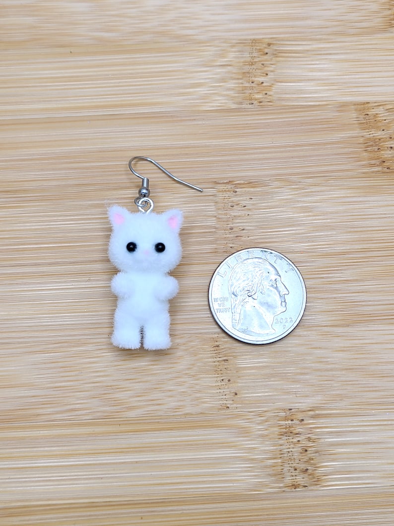 GREY CAT KAWAII Earrings Gifts Under 20 For Cat Lover Whimsical Flocked Mismatched Earrings Cat Mom Cat Jewelry Funky Cute Cat Earring image 10