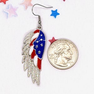 AMERICAN FLAG WING Earrings Patriotic 4th of July Earrings Red White and Blue Colorful Earrings Cute Novelty Earrings for Memorial Day image 9