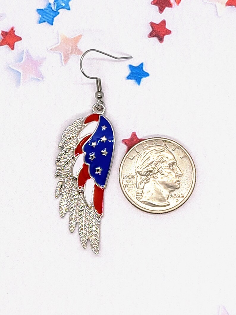 AMERICAN FLAG WING Earrings Patriotic 4th of July Earrings Red White and Blue Colorful Earrings Cute Novelty Earrings for Memorial Day image 9