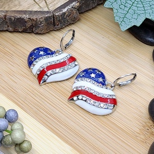 RED WHITE AND Blue Patriotic Earrings Heart or Star American Flag Earrings Colorful Memorial Day Earrings 4th Of July Fun Earrings image 7