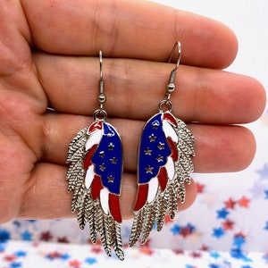 AMERICAN FLAG WING Earrings Patriotic 4th of July Earrings Red White and Blue Colorful Earrings Cute Novelty Earrings for Memorial Day image 3