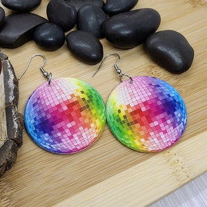 DISCO BALL RAINBOW Earrings Big Acrylic Colorful Earrings Fun Disco Ball Earrings For Best Friend Birthday Gift Cool Disco Earrings image 4