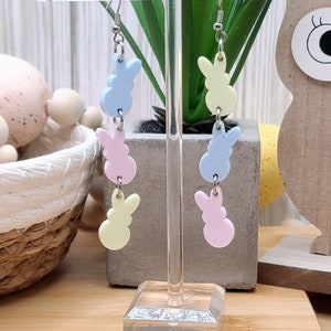EASTER BUNNY PEEPS Earrings Mismatched Spring Earrings Whimsical Laser Cut Acrylic Novelty Earrings For Easter Basket Gifts For Daughter image 2