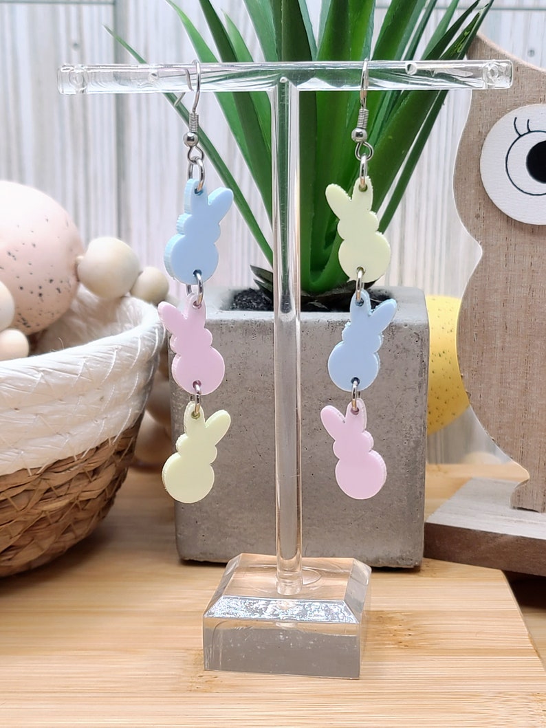 EASTER BUNNY PEEPS Earrings Mismatched Spring Earrings Whimsical Laser Cut Acrylic Novelty Earrings For Easter Basket Gifts For Daughter image 2