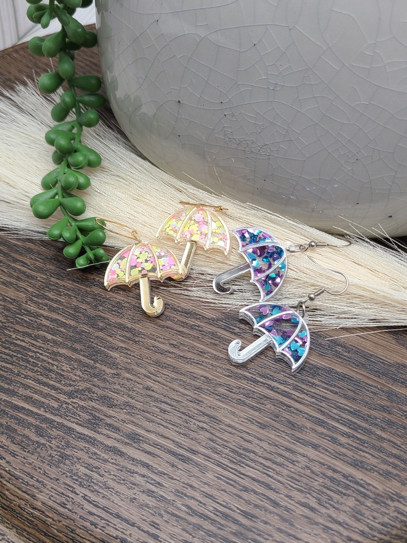 RAINY DAY CONFETTI Umbrella Earrings Cute Weather Earrings Whimsical Colorful Acrylic Earrings Mothers Day or Birthday Gifts image 1