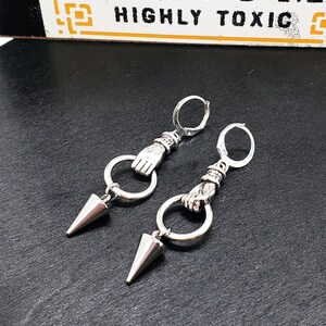 SILVER HAND SPIKE Earrings Goth Jewelry Halloween Earrings Edgy Punk Earrings Novelty Goth Earrings Cool Unique Alt Earrings image 4