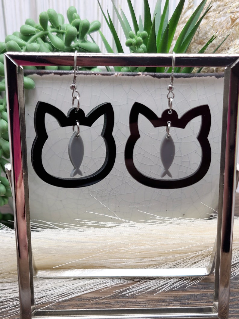 CUTE CAT FISH Earrings Cat Jewelry Kawaii Black Cat Earrings Quirky Acrylic Laser Cut Earrings Cat Themed Gifts For Daughter image 6