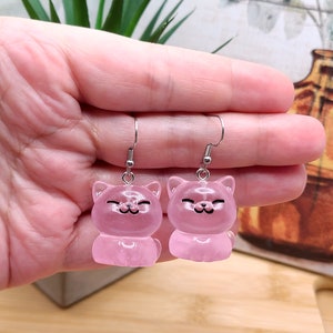 GLOW IN THE Dark Cat Earrings Cat Lover Gift Fat Cat Mismatched Earrings Funky Kawaii Resin Earrings Novelty Cute Cat Earrings image 5