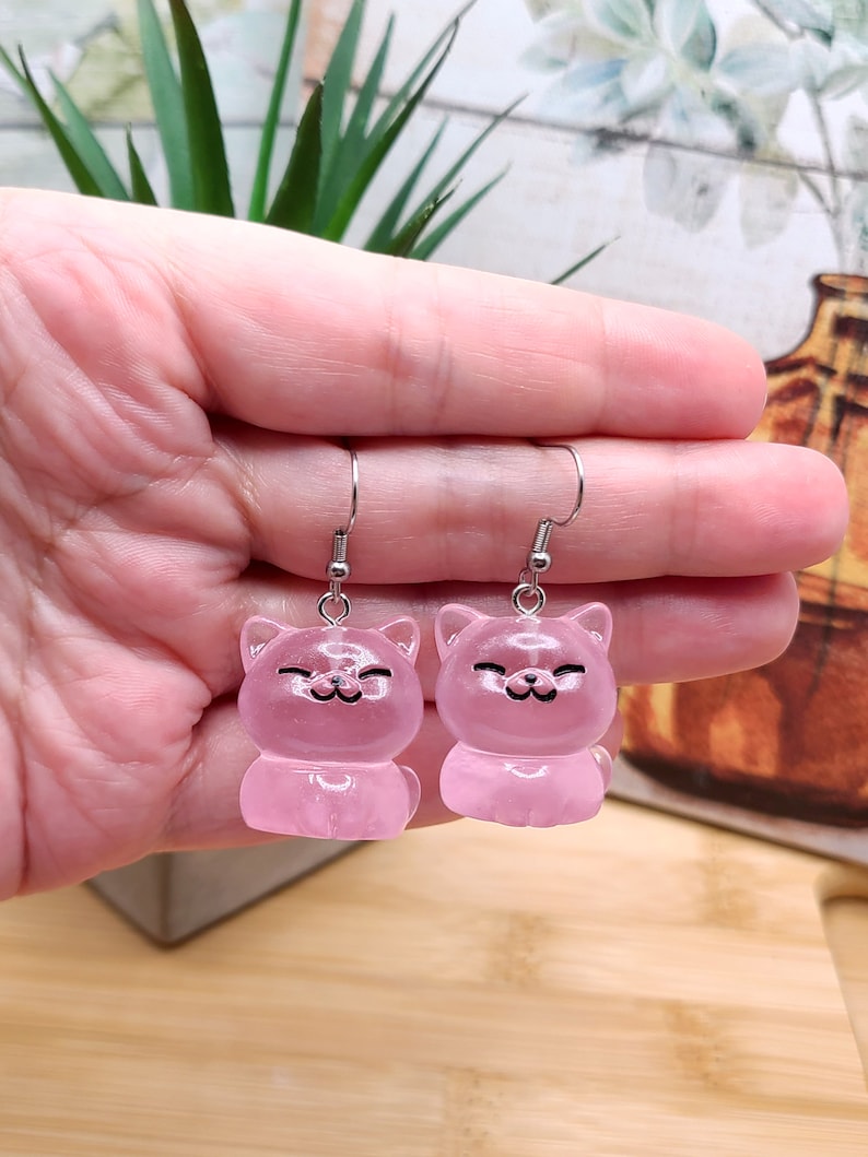 GLOW IN THE Dark Cat Earrings Cat Lover Gift Fat Cat Mismatched Earrings Funky Kawaii Resin Earrings Novelty Cute Cat Earrings image 5