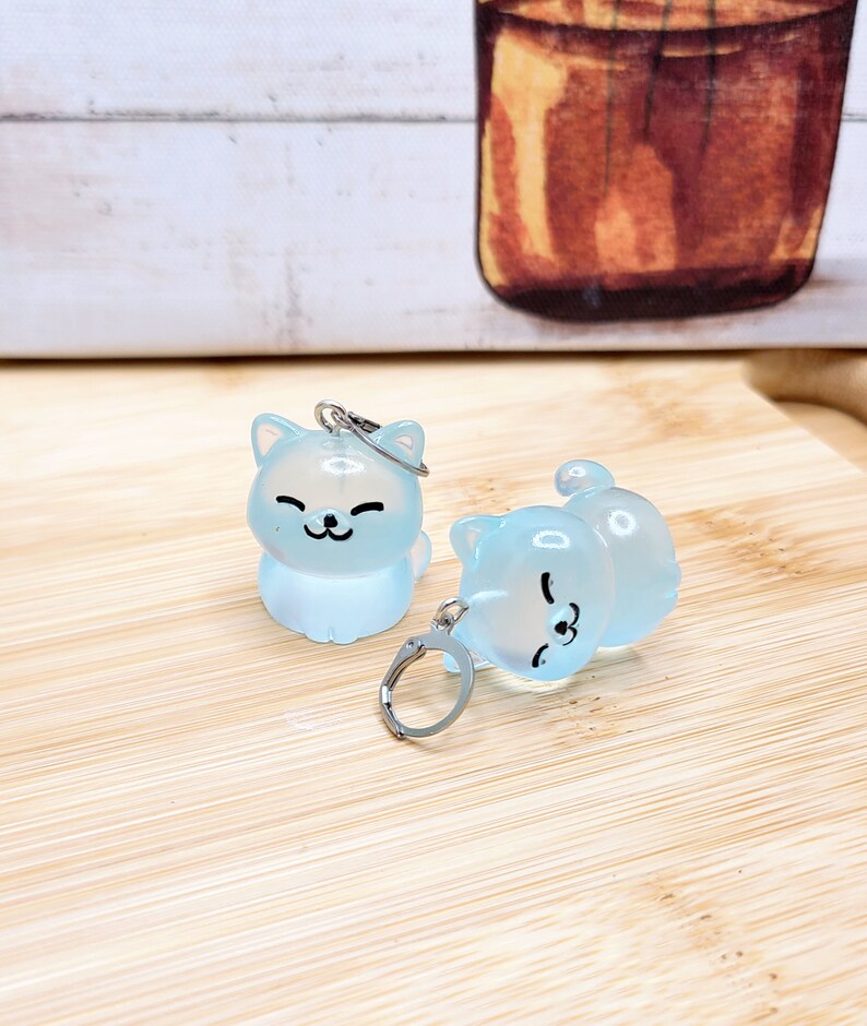 GLOW IN THE Dark Cat Earrings Cat Lover Gift Fat Cat Mismatched Earrings Funky Kawaii Resin Earrings Novelty Cute Cat Earrings image 7