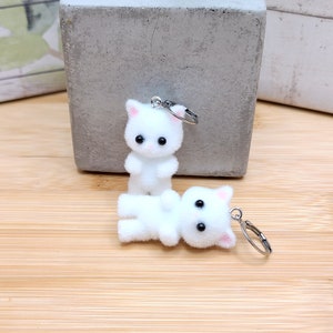 GREY CAT KAWAII Earrings Gifts Under 20 For Cat Lover Whimsical Flocked Mismatched Earrings Cat Mom Cat Jewelry Funky Cute Cat Earring image 7