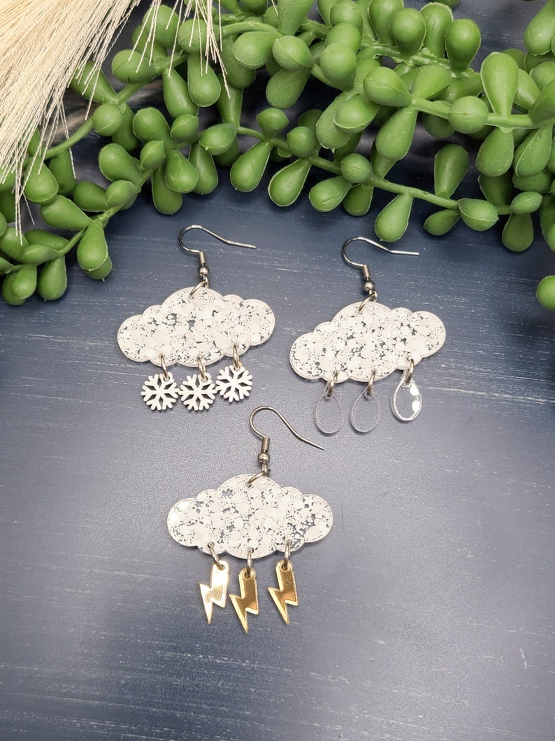 RAINY DAY CLOUD Earrings Acrylic Mismatched Weather Earrings Cool Spring or Summer Earrings Birthday Gifts For Mom Funky Earrings image 6