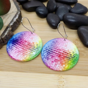 DISCO BALL RAINBOW Earrings Big Acrylic Colorful Earrings Fun Disco Ball Earrings For Best Friend Birthday Gift Cool Disco Earrings image 5