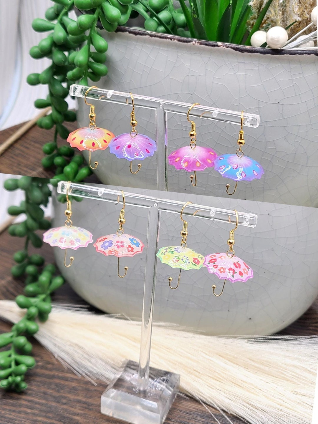 Rainy Day Umbrella Earrings: Colorful Resin Whimsical Weather Jewelry ...