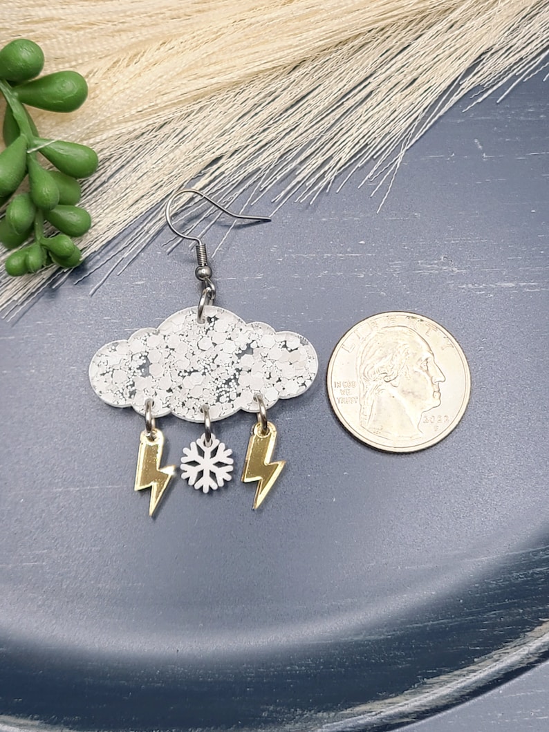 RAINY DAY CLOUD Earrings Acrylic Mismatched Weather Earrings Cool Spring or Summer Earrings Birthday Gifts For Mom Funky Earrings image 8