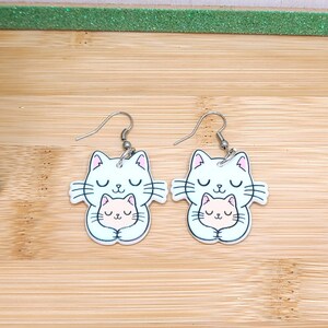 CAT MOM ACRYLIC Earrings Cat Lover Gift For Mom Cute Whimsical Cat Earrings Mothers Day Cat Themed Gifts Cat Jewelry Cool Earrings image 2