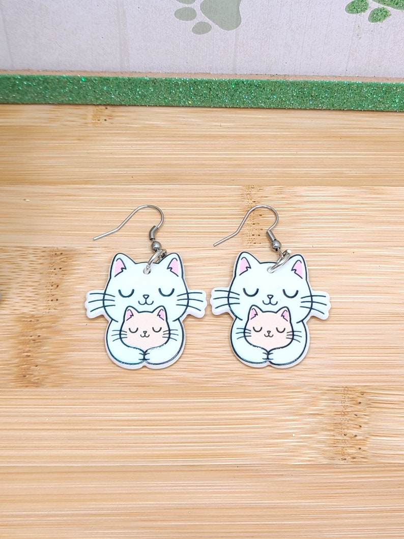 CAT MOM ACRYLIC Earrings Cat Lover Gift For Mom Cute Whimsical Cat Earrings Mothers Day Cat Themed Gifts Cat Jewelry Cool Earrings Hook