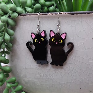 BLACK CAT ACRYLIC Earrings Cat Mom Cat Jewelry Handmade Laser Cut Cat Earrings Cat Themed Cat Lover Birthday Gifts Cute Cool Earrings image 5