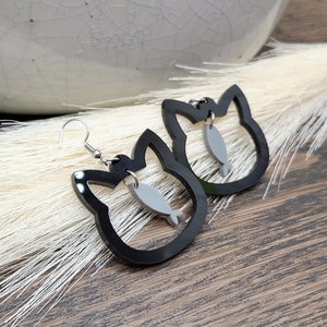CUTE CAT FISH Earrings Cat Jewelry Kawaii Black Cat Earrings Quirky Acrylic Laser Cut Earrings Cat Themed Gifts For Daughter image 7