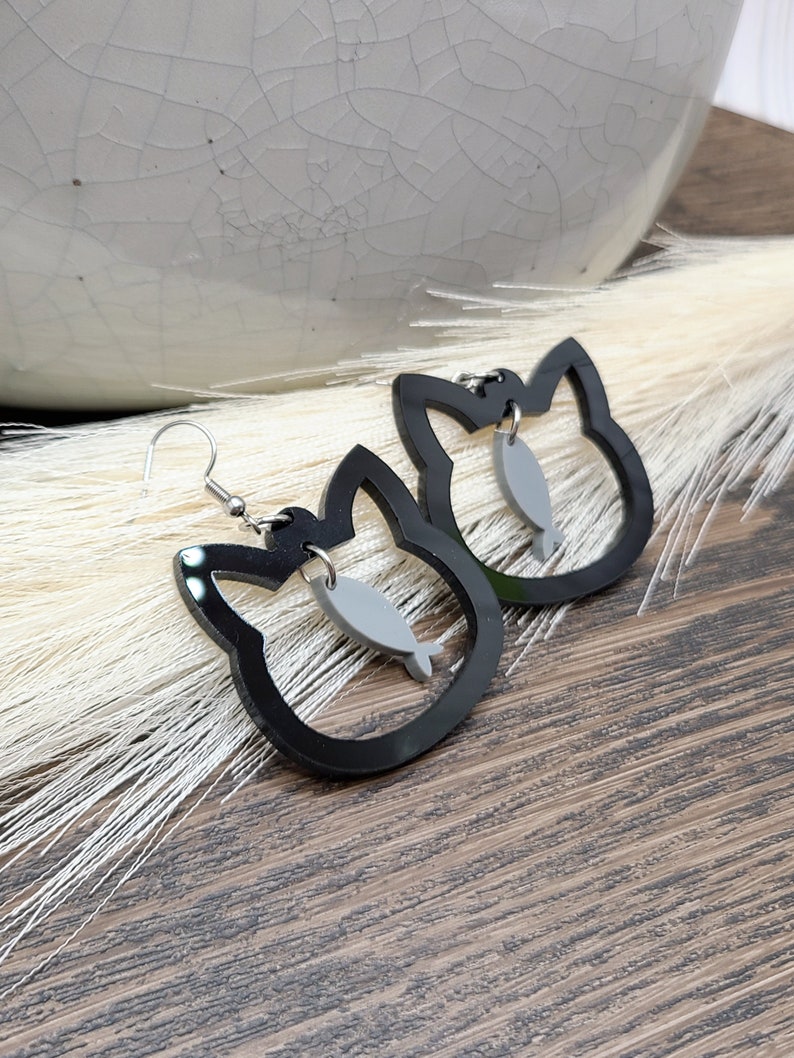 CUTE CAT FISH Earrings Cat Jewelry Kawaii Black Cat Earrings Quirky Acrylic Laser Cut Earrings Cat Themed Gifts For Daughter image 7