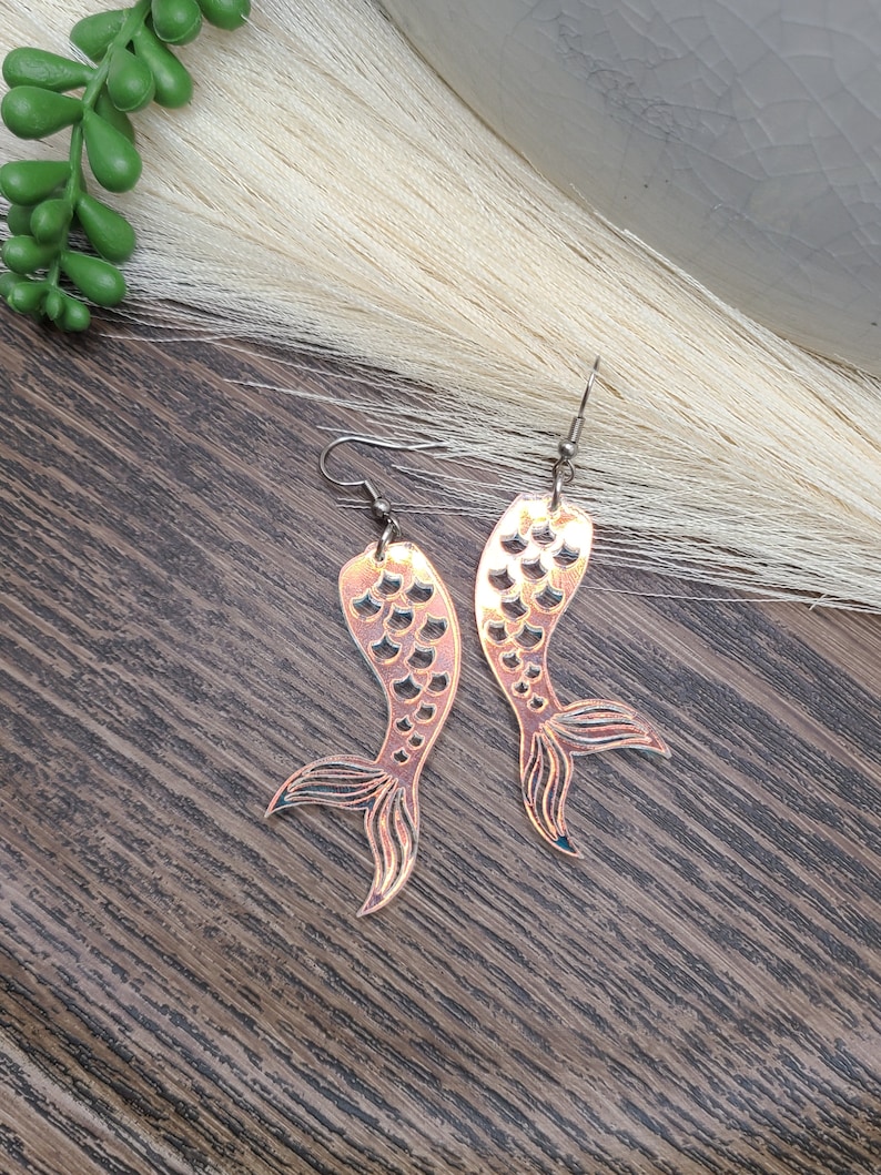 MERMAIDCORE IRIDESCENT EARRINGS Mermaid Tail Beachy Jewelry Whimsical Acrylic Mermaid Earrings Laser Cut Summer Earrings Cool Earrings image 8