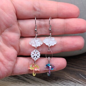 RAIN DROP CLOUD Earrings Whimsical Stacked Umbrella Earrings Colorful Dainty Spring Earrings Mismatched Weather Earrings Birthday Gifts image 5