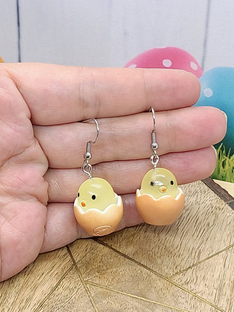 EASTER EGG CHICKEN Earrings Whimsical Easter Earrings for Easter Gifts Mismatched Bird Egg Earrings Cute Novelty Spring Earrings image 9