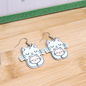 CAT MOM ACRYLIC Earrings Cat Lover Gift For Mom Cute Whimsical Cat Earrings Mothers Day Cat Themed Gifts Cat Jewelry Cool Earrings image 3